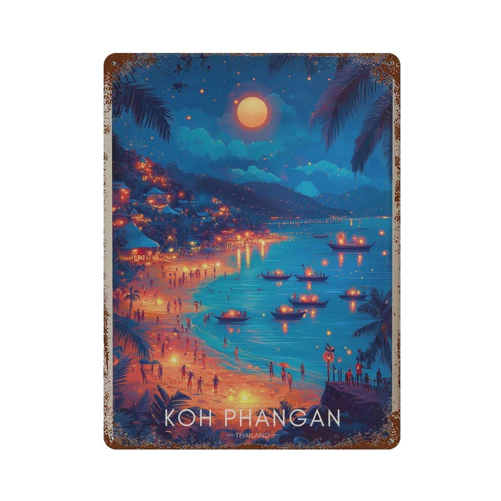 xiaoxiaoshen Koh Phangan Travel Thailand Full Moon Party Wall Decor Art Metal Tin Poster Modern Home Decor Art Home Bar Shop Decorations Vintage Sign 40x30cm