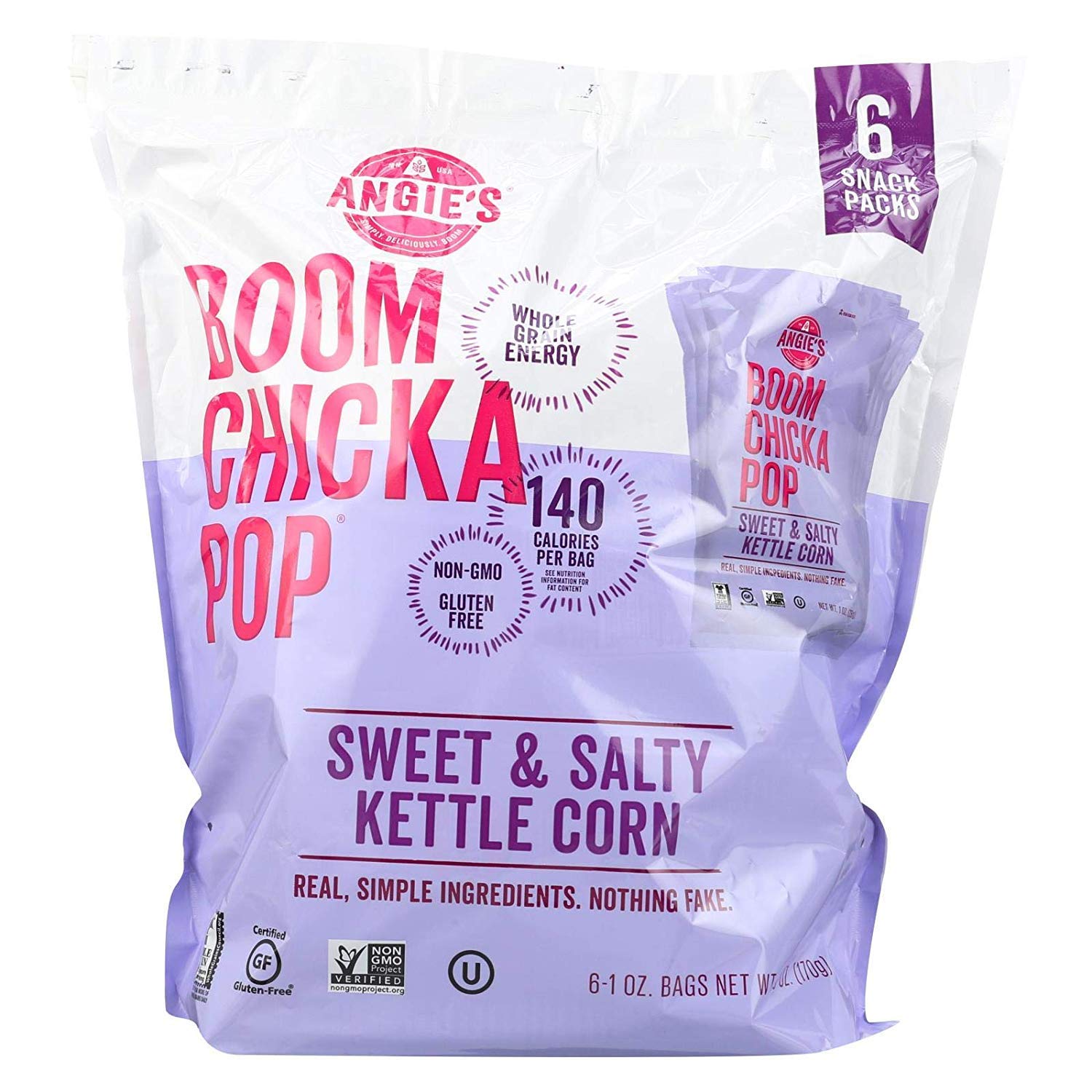 Angies Boom Chicka Pop 1 Ounce Sweet N Salty Kettle Corn, 6 count per pack - 4 per case.