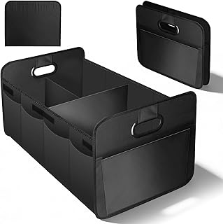 Kofferraum Organizer Auto 70L, Faltbare Kofferraumtasche mit Tragegriff, Große stabile Kofferraumbox mit flexiblen Fächern, Wasserabweisend, Auto Zubehör für Einkauf, Reise & Camping, Schwarz