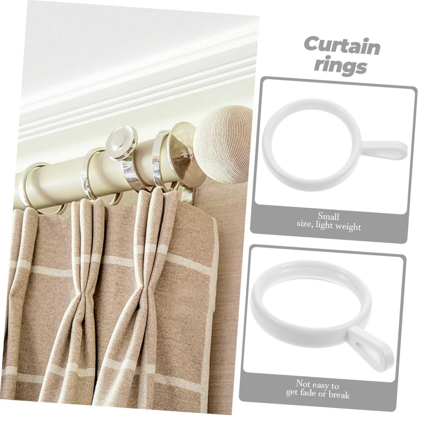 Anneaux de Tringle à Rideaux Blancs en PP 190 Pièces, Design Épaissi