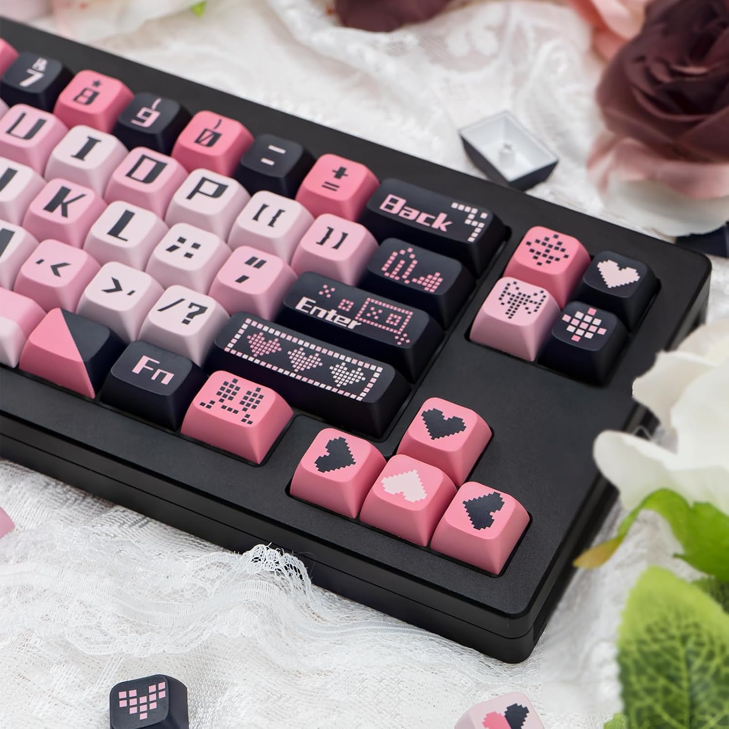 PBT Keycaps 131 Keys Black Pink Keycaps Dye-Sublimation Cute Keycap XDA Profile for Cherry Gateron MX Switches Mechanical Keyboards