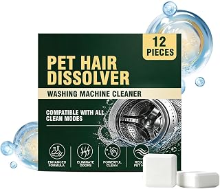 Washing Machine Cleaner Tablets - Pet Hair Remover, 12 Piece Cleaning Set | Washing Machine Cleaner - Cleaning Tablets for Pet Hair and Odor Control | 12 Pieces, Deep Cleaning Formula