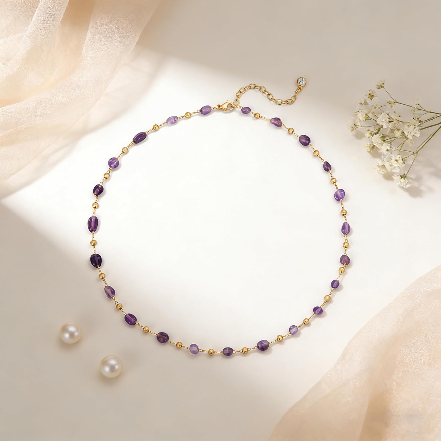 Dremmy Studios Gold Choker Necklace for Women 14K Gold Plated Stone Handmade Beaded Short Chain Link Charm Necklace For Jewelry Gift - Image 6