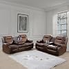 Manual Recliner Sofa and Loveseat, Bonded Leather Couch Set with Recliners, Reclining Sofa with Storage Console for Living RoomHouseBedroomOfficeApartment Brown 2 Pieces Set