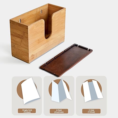 Miniatura 7 de Dispensador de bambú multiuso para toallas de papel, para montaje en pared o en encimera, para toallas de mano del baño, servilletas y pañuelos