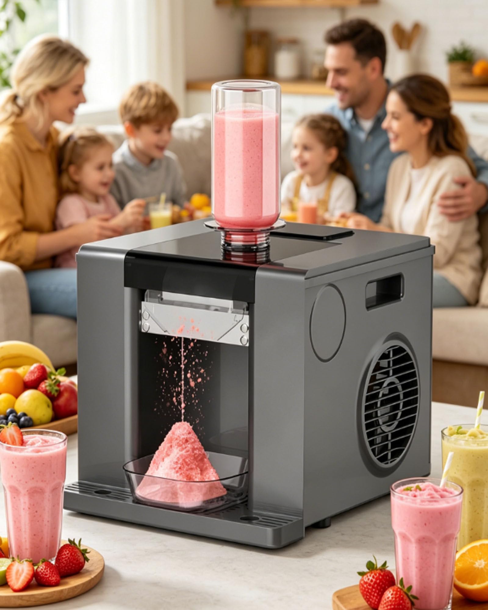 Elektryczna maszyna do lodu kruszonego, 350 W, wałek 2000 obr./min, pojemność 750 ml, bęben ze stali nierdzewnej, sterowanie dotykowe, automatyczne czyszczenie, do użytku komercyjnego i domowego