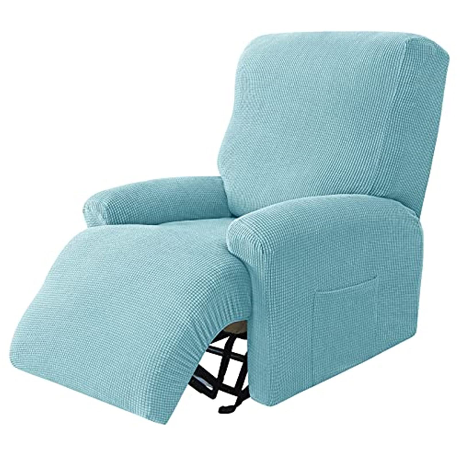 Copripoltrona reclinabile Elasticizzata da 4 Pezzi, copripoltrona Relax con Tasche per Divano(Blu)