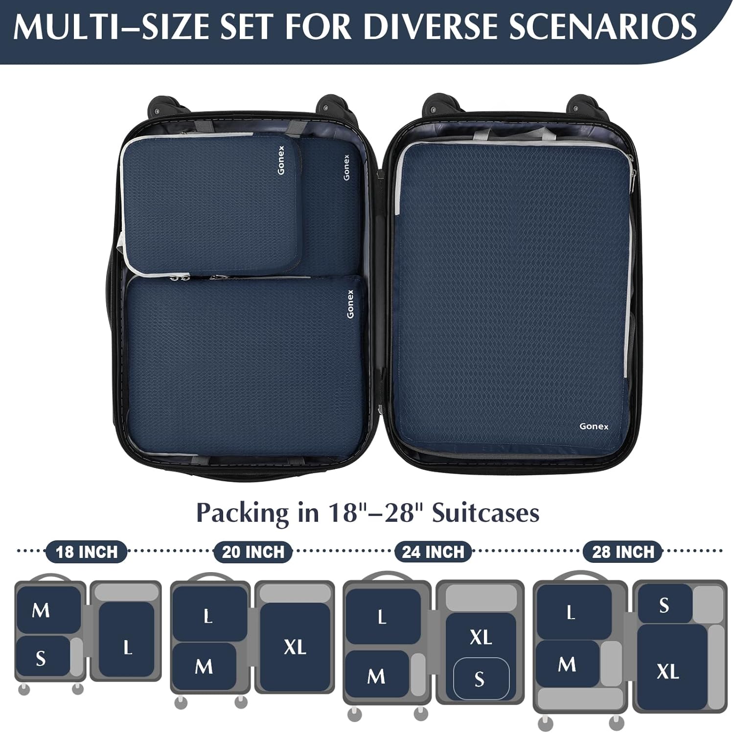 Gonex Compression Packing Cubes, 4pcs Expandable Storage Travel Luggage Bags Organizers (Purplish Blue) - Image 5