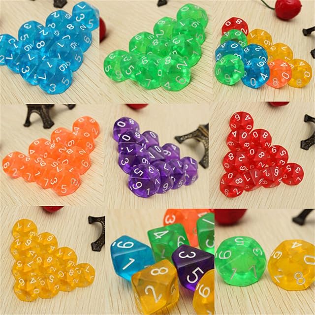 Foto 7 de 8 de Juego de 2 dados de gemas D10 de diez caras para juegos de rol, 10 dados rojos