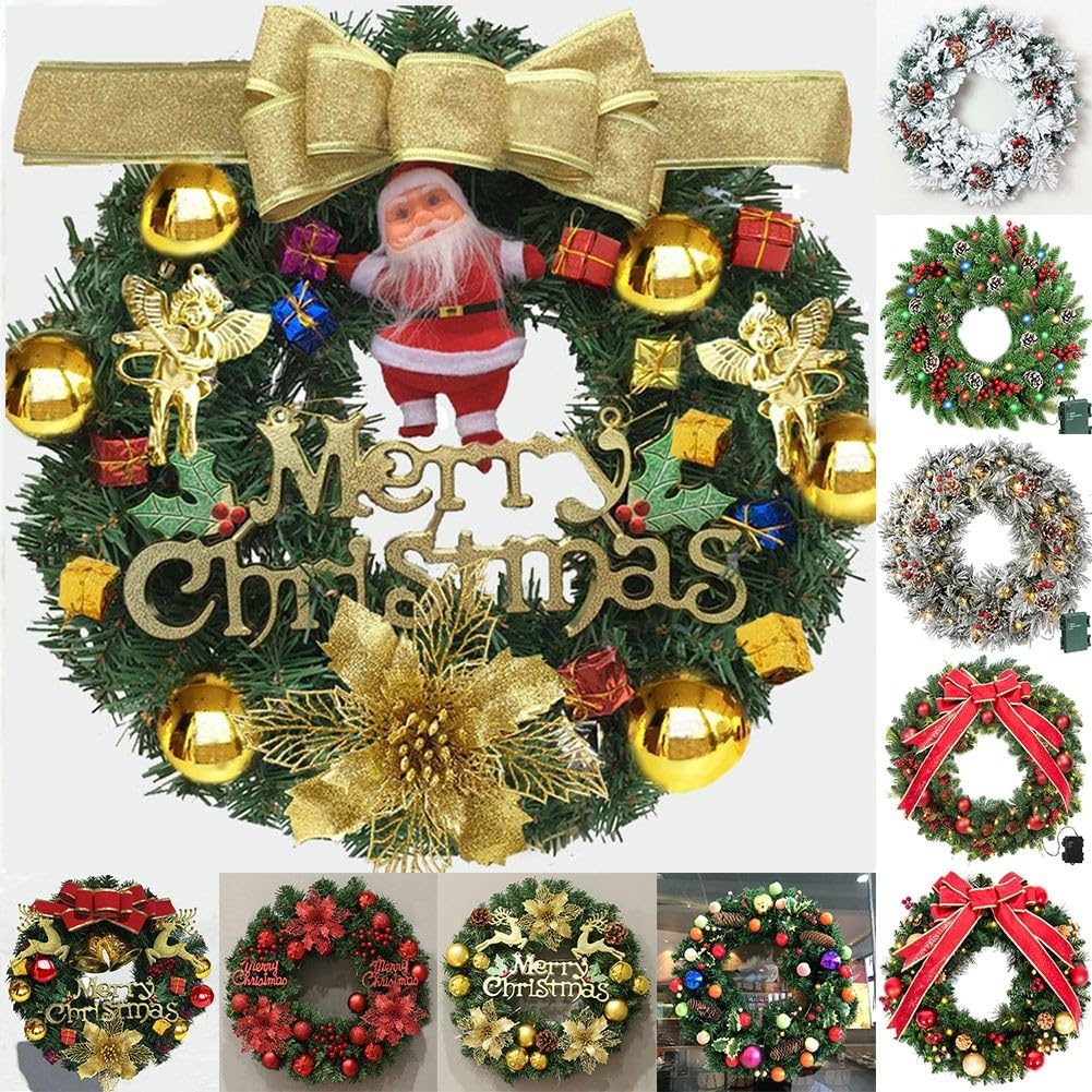Corona de Navidad de 60 cm con diseño de linterna, guirnalda festiva de vid para decoración de puerta de pared, adorno de Navidad artificial