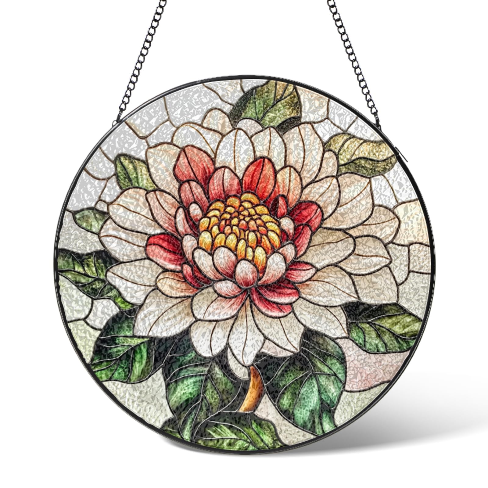 November Birth Flower Suncatcher Stained Glass Window Hanging,Chrysanthemum Suncatchers Garden Decor Birthday Gifts,Flowers Sun Catchers Home Decoration for Bedroom Kitchen Patio Windows 7.9 IN
