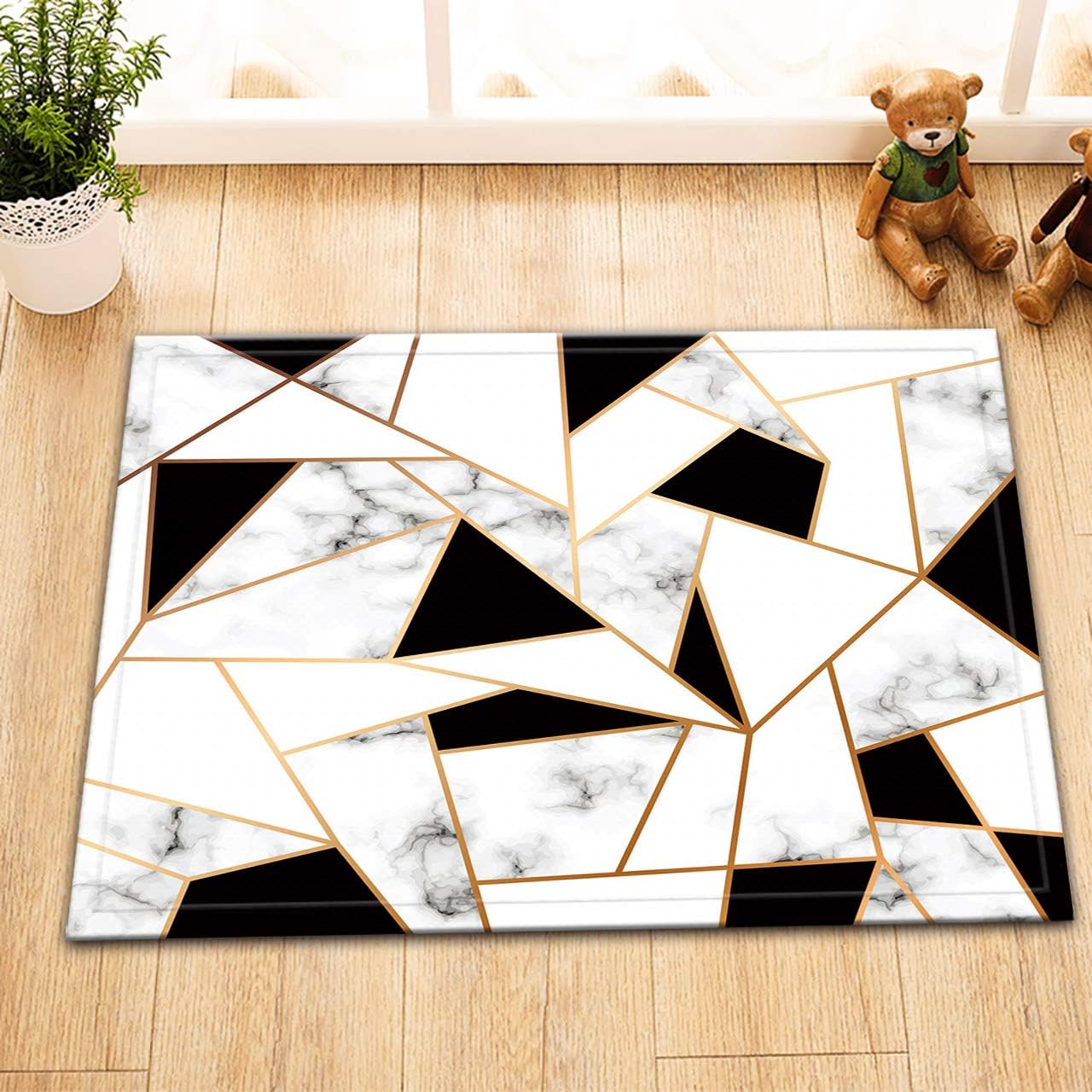 Decor Bathroom Rugs 3 Pieces Set, Soft Bath Mats Highly Absorbent Non Slip Bath Rug Toilet Lid Cover+ U-Shape Contour Rug (White Marble, 15"×25")