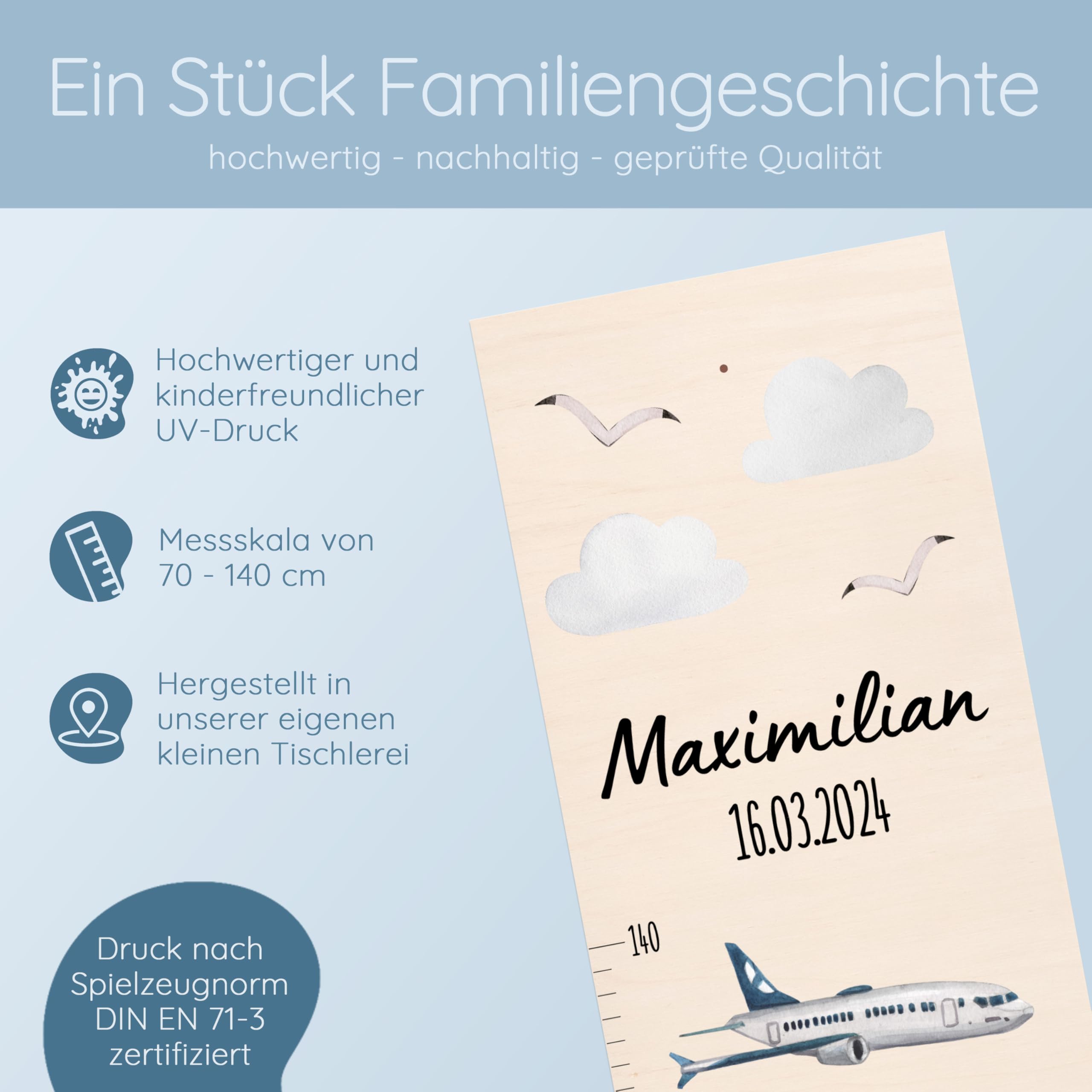 Bärenfreunde® - Personalisierte Messlatte Kind Holz zum Kleben oder Aufhängen - Skala 70-140cm - Süße Dekoration für Baby- & Kleinkinderzimmer (Kinder 70-140cm, Fahrzeuge)