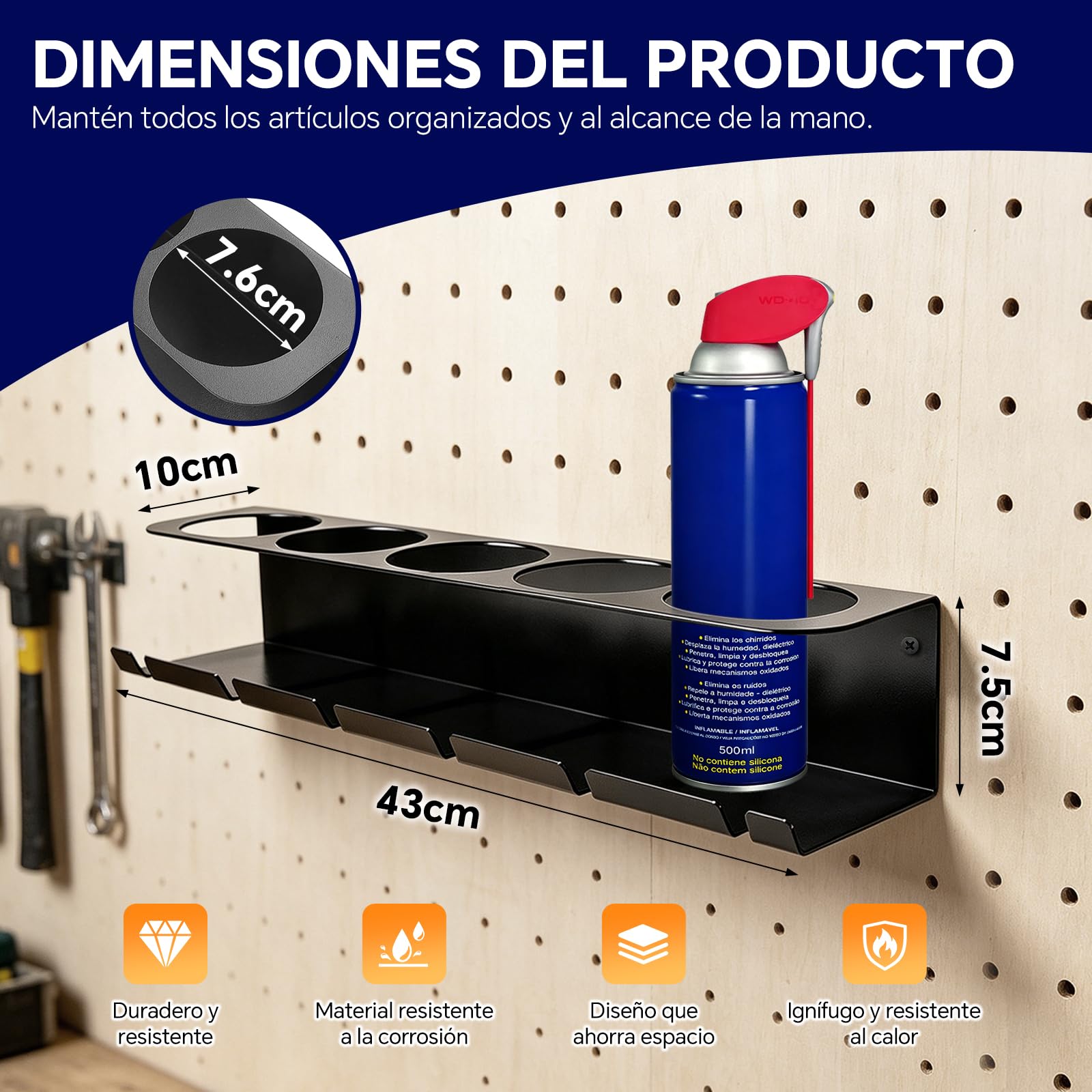 Juego de 2 soportes para botellas de spray con 5 compartimentos y 6 ranuras, para garaje, taller y hogar