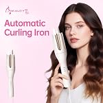 Beauty7 Automatic Curling Iron, Auto Hair Curler with 3 Temperature, Fast Heating, Anti-Scald, Anti-Tangle Rotating, Automatic Shut-Off for Hair Styling White, Lightweight for Travel