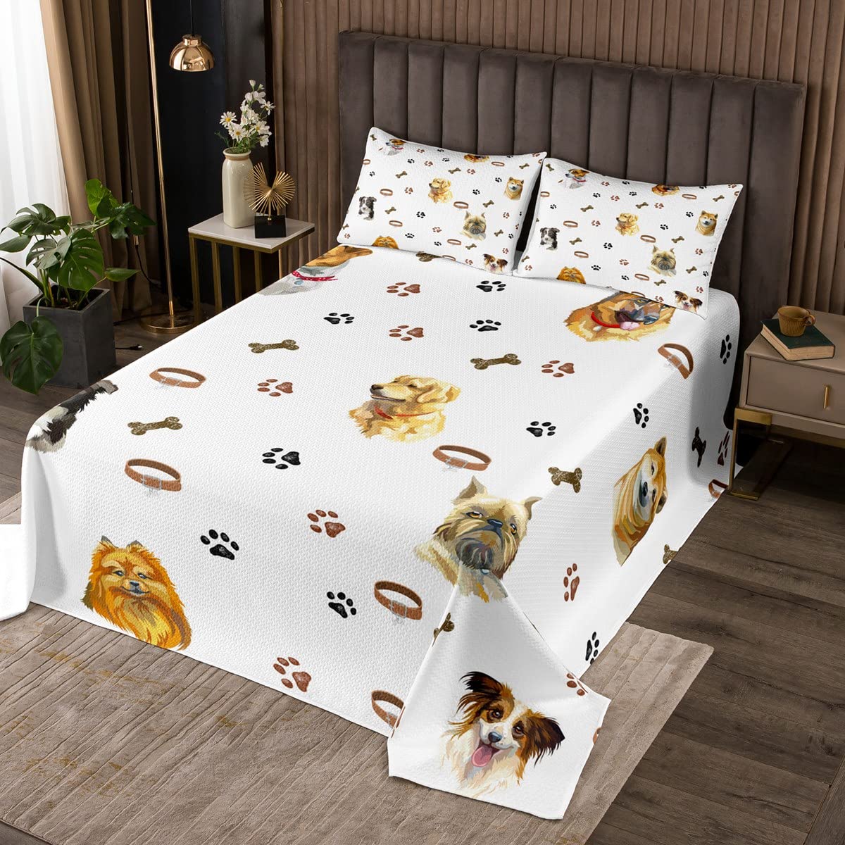 Kreskówka kołdra dla psa, 170 x 210 cm, słodka, futrzana kołdra dla dzieci, pikowana kołdra dla dzieci, Kawaii, zwierzęta, psie łapy, nowoczesna narzuta na łóżko, 2-częściowy zestaw kołder