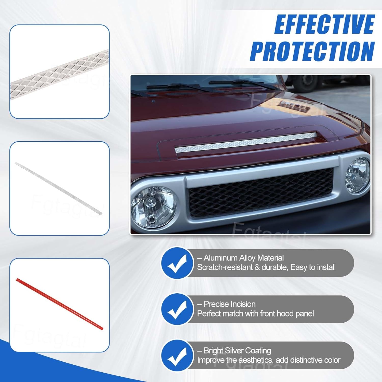 Front Hood Decorative Strip Suitable for Toyota FJ Cruiser 2007-2021, Front Engine Hood Air Intake Grille Trim Accessories, 1PCS (Silver)