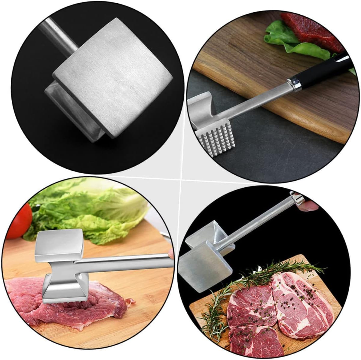 1pc Stainless Steel Meat Pounder Ergonomic Handle Beef Hammer for Home Cooking Practical Tenderizer Tool for Steak Chicken and Pork Dishwasher Safe Easy Storage Black
