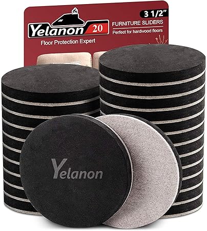 Yelanon Furniture Sliders 24pcs - 3 1/2? Felt Furniture Sliders for Hardwood Floors - Reusable Furniture Moving Pads Heavy Duty Felt Sliders kit - Protect All Hard Surfaces, Move Heavy Furniture Easy
