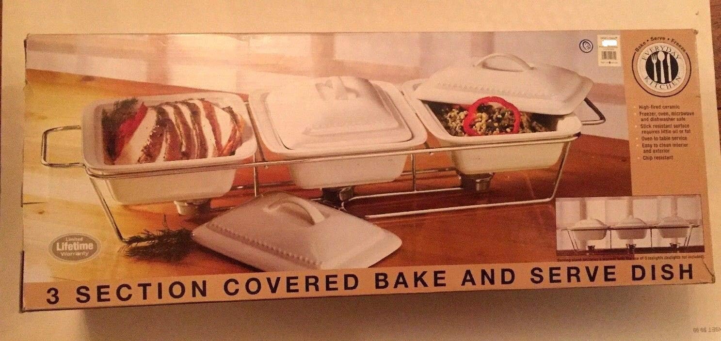 Everyday Kitchen Bakeware: 3 Section Covered Bake and Serve Dish