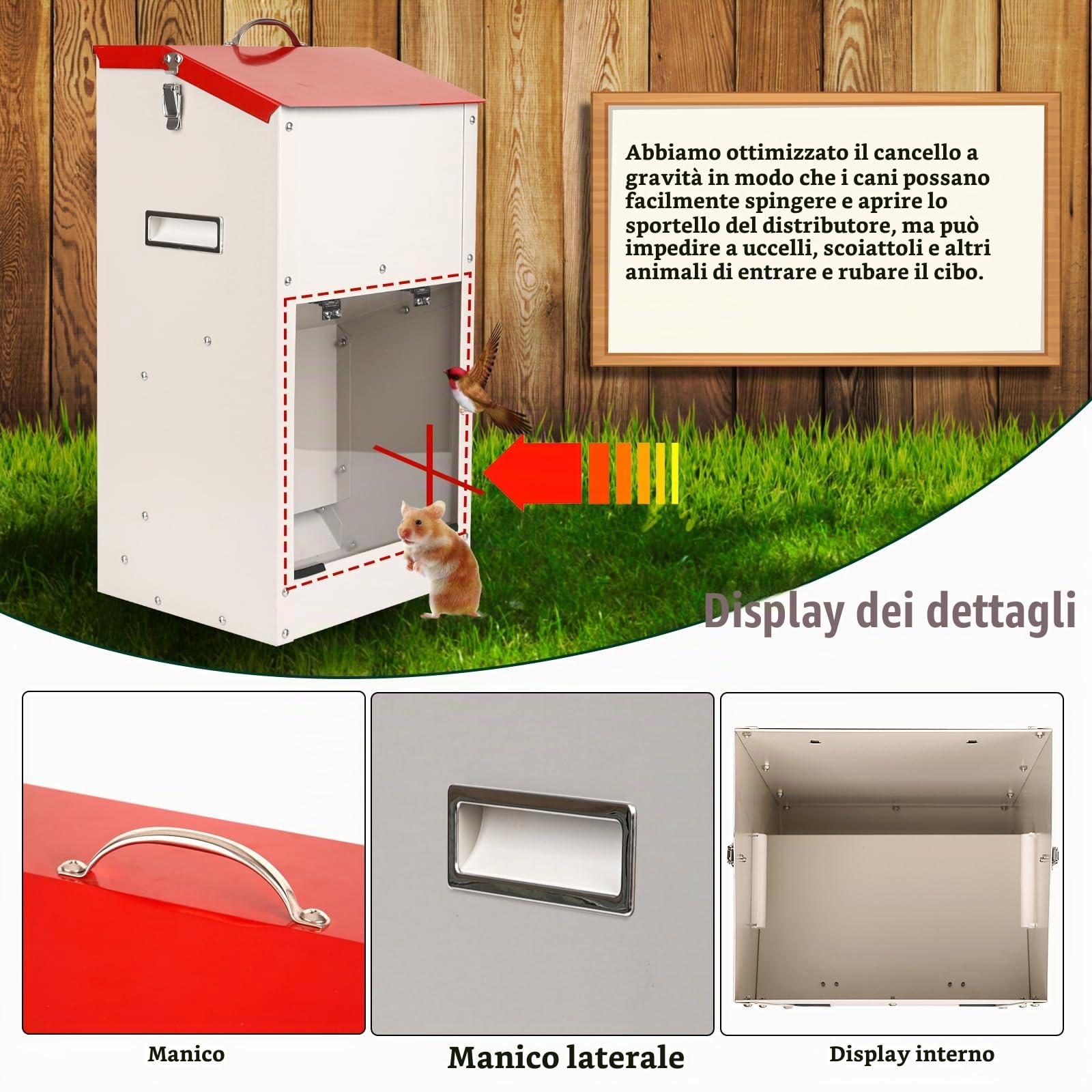 Mangiatoia Automatica Per Cani All'Aperto - Capacità 25 Libbre, Scivolo a Gravità, Per Cani di Grossa Taglia, Da Viaggio