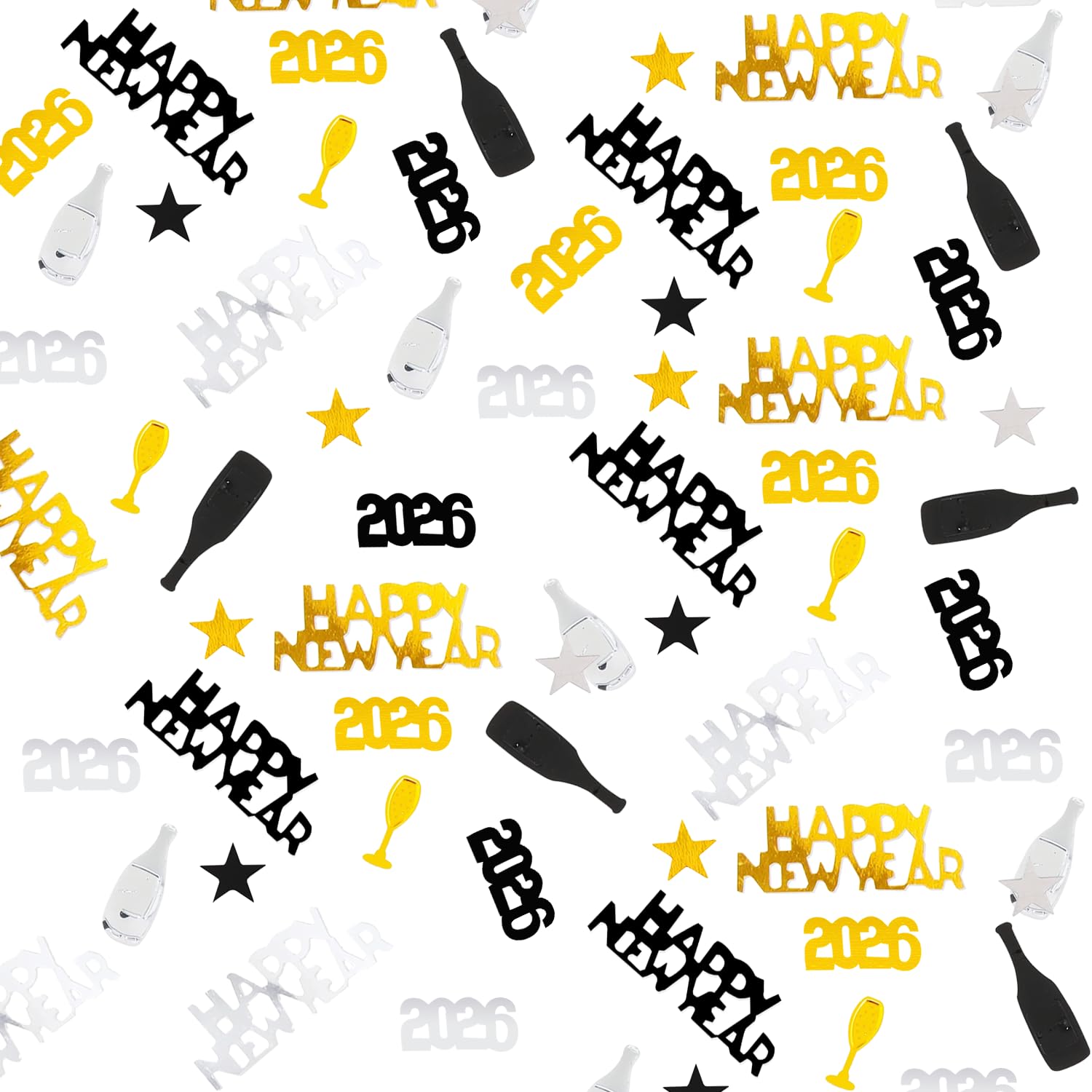 2026 Happy New Year Star Wine Glass Foil Metallic Confetti for New Years Party, Birthday, Wedding Table Decoration