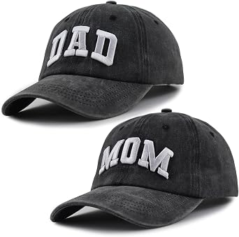 Dad and Mom Hats for Men Women, 3D Embroidered Adjustable Washed Cotton Fathers Mothers Day Birthday Baseball Caps