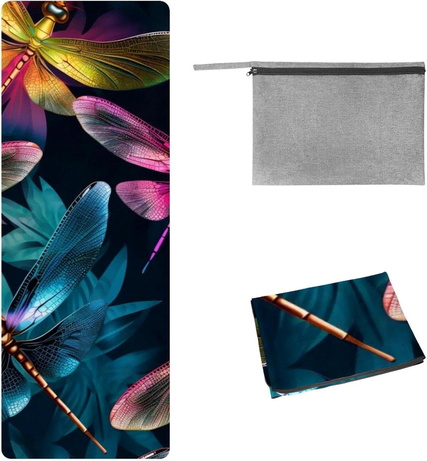 Yoga Towel, Dragonfly Pattern Non Slip Sweat Absorbent Hot Yoga Mat Towel for Hot Yoga, Pilates and Fitness - 72.8" x 26.8"