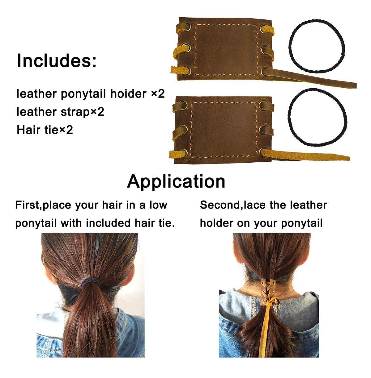 Leather Ponytail holder,Leather Hair Ties,Ponytail,Braid Holder,Long Hair Accessories,Handmade,Crazy Horse Leather (coffee color)