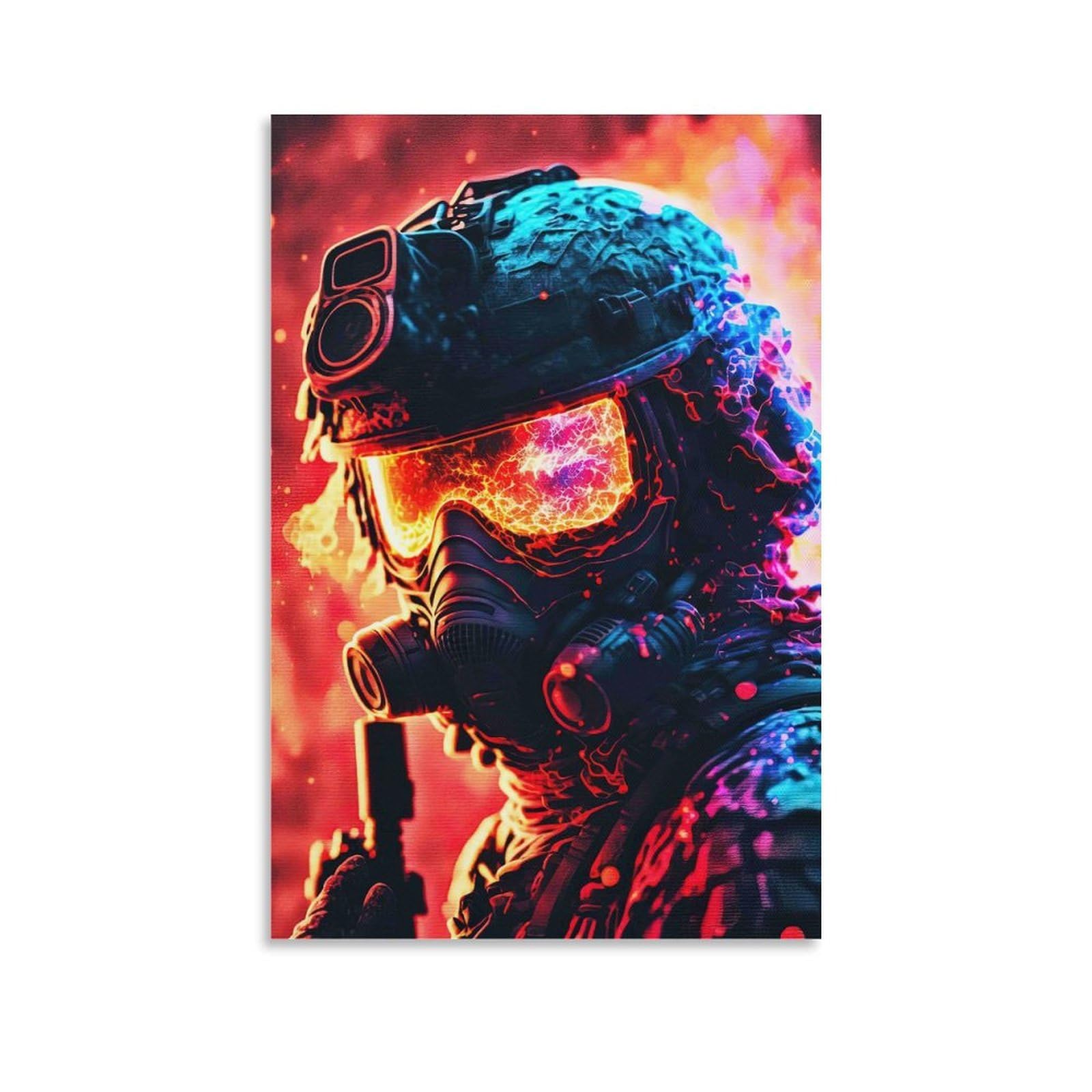 DHBANEIOK Cyberpunk Soldier Portrait Poster Artwork Canvas Prints Picture Modern Canvas Wall Art Picture Wall Hanging for Bedroom Living Room Decor 20x30inch(50x75cm)