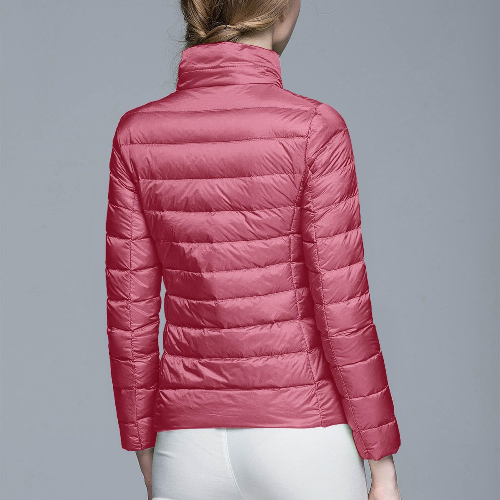 Chaqueta ligera y cálida para mujer, abrigo de invierno a prueba de sin capucha con aislamiento reciclado, abrigo de plumón de pato blanco cálido con capucha corta y delgada para invierno