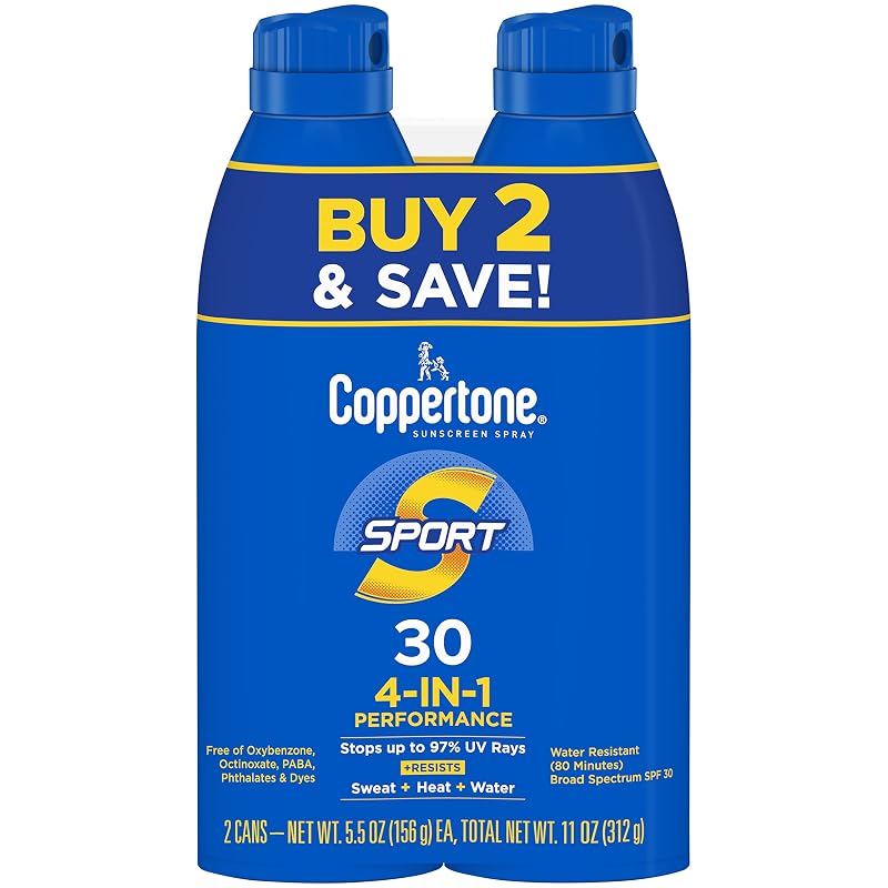 Protetor solar corporal em spray Coppertone SPORT FPS 30, pacote com 2 frascos de 165 mL