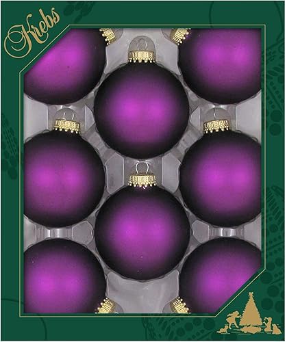 Christmas By Krebs Made in The USA Designer Seamless Glass Christmas Ball Ornaments, 2 5/8" (67mm), 8 Pieces Oyster Velvet Blanco,Azul Alpino