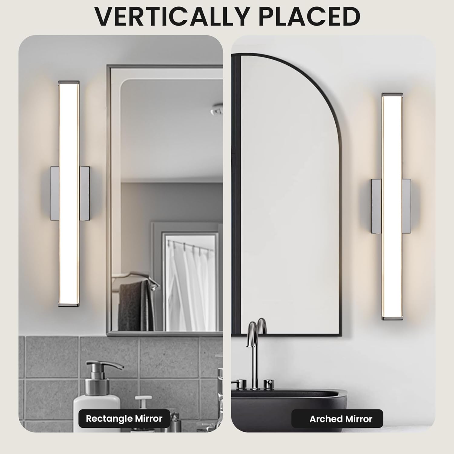 Modern LED Bathroom Vanity Light 24 inch 18W Dimmable 3CCT Bathroom Light Fixture Over Mirror Rectangle Bath Vanity Light Bar with Double Layer Acrylic Shade (Chrome)