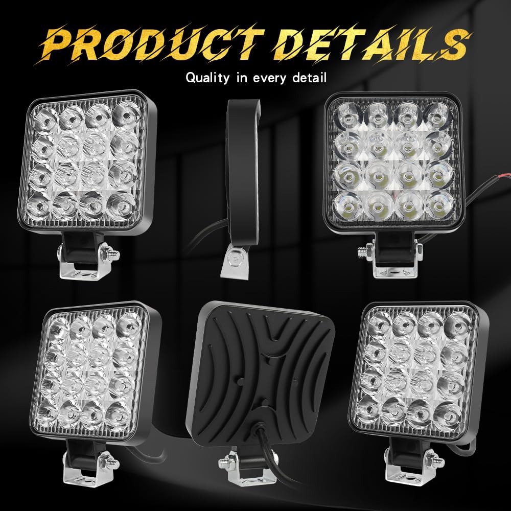 LED Work Lights Truck Tractor, 3.5 Inch Square LED Lampshade 12v/24v 60w 7000lm IP68 Waterproof Offroad Light Bar for Car Boat ATV UTV RV Golf Cart Lawnmower Car Exterior Lights 10pcs