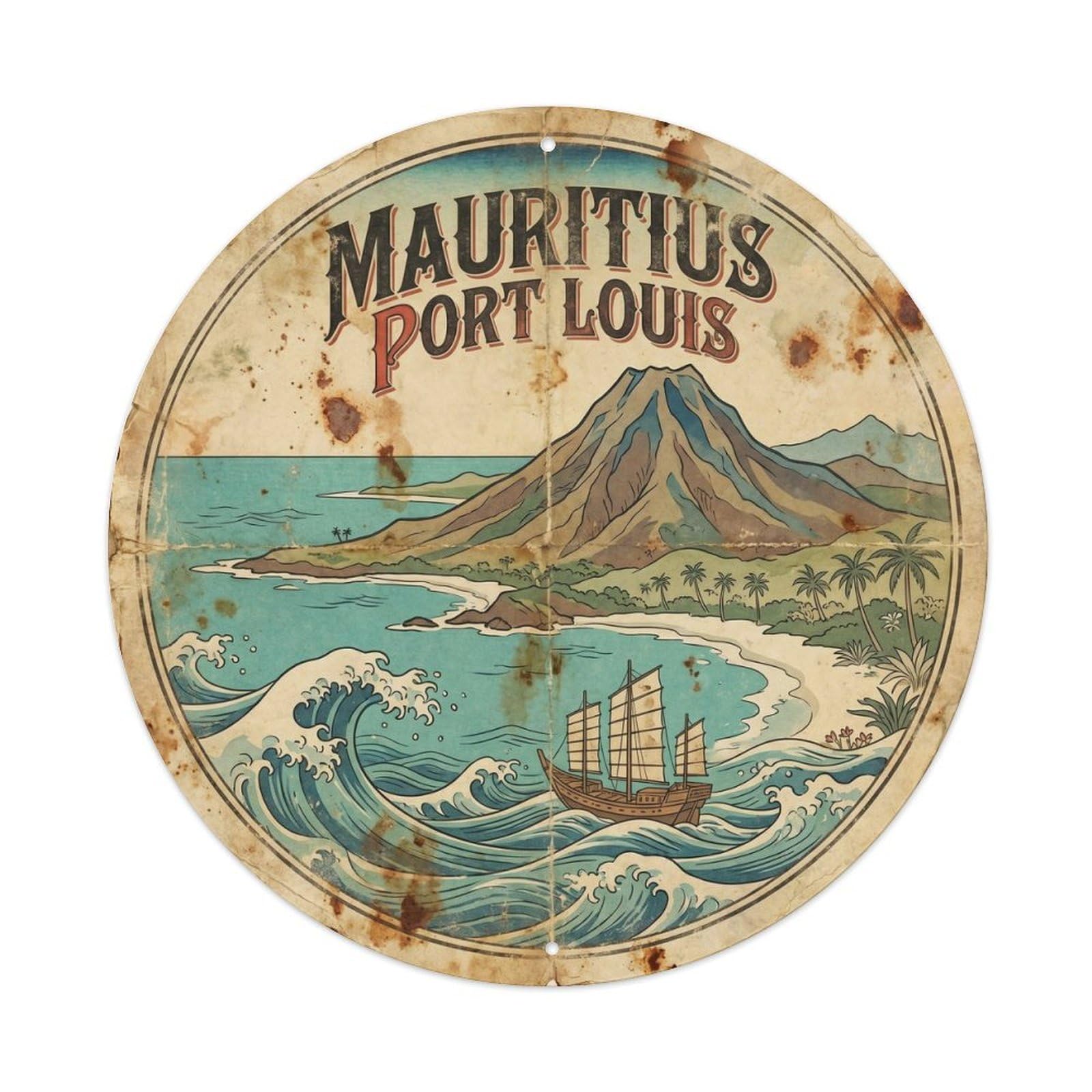 Mauritius Port Louis Island Paradise Woodblock Metal Tin Sign