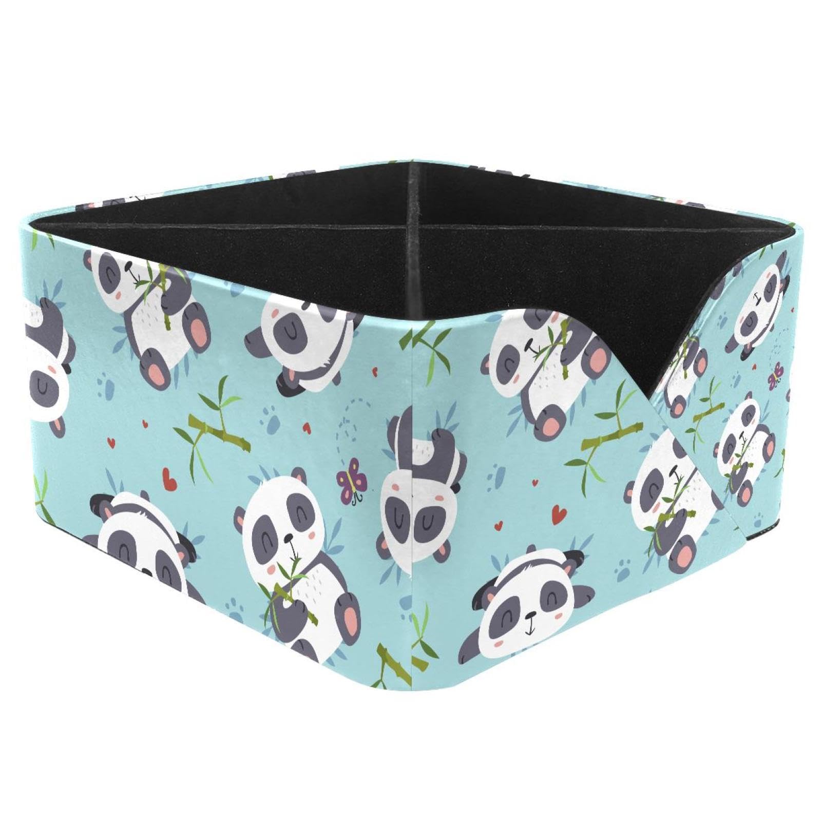 KengjuTesu Cartoon Cute Panda Eat Bamboo Pattern Desktop Organizer Pen Holder, Rectangular Pencil Cup for Office, Study and Makeup Stations