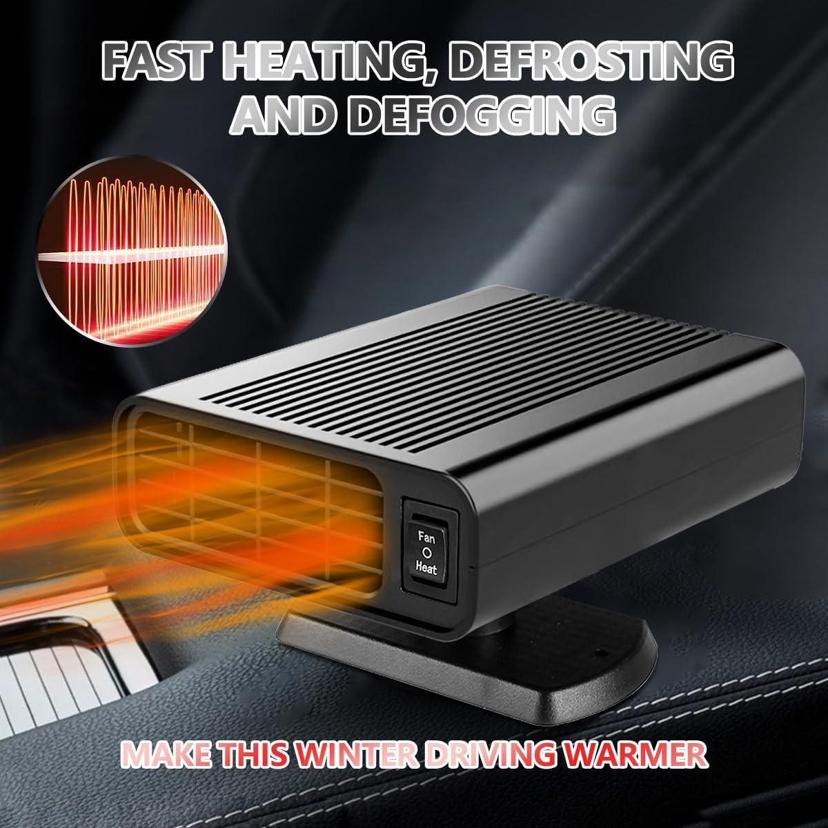 Car Heater, Portable Car Heater that Plugs Into Cigarette Lighter,2 in 1 Heating & Cooling Fan with 360° Rotary Base for Trucks, SUV, Cars