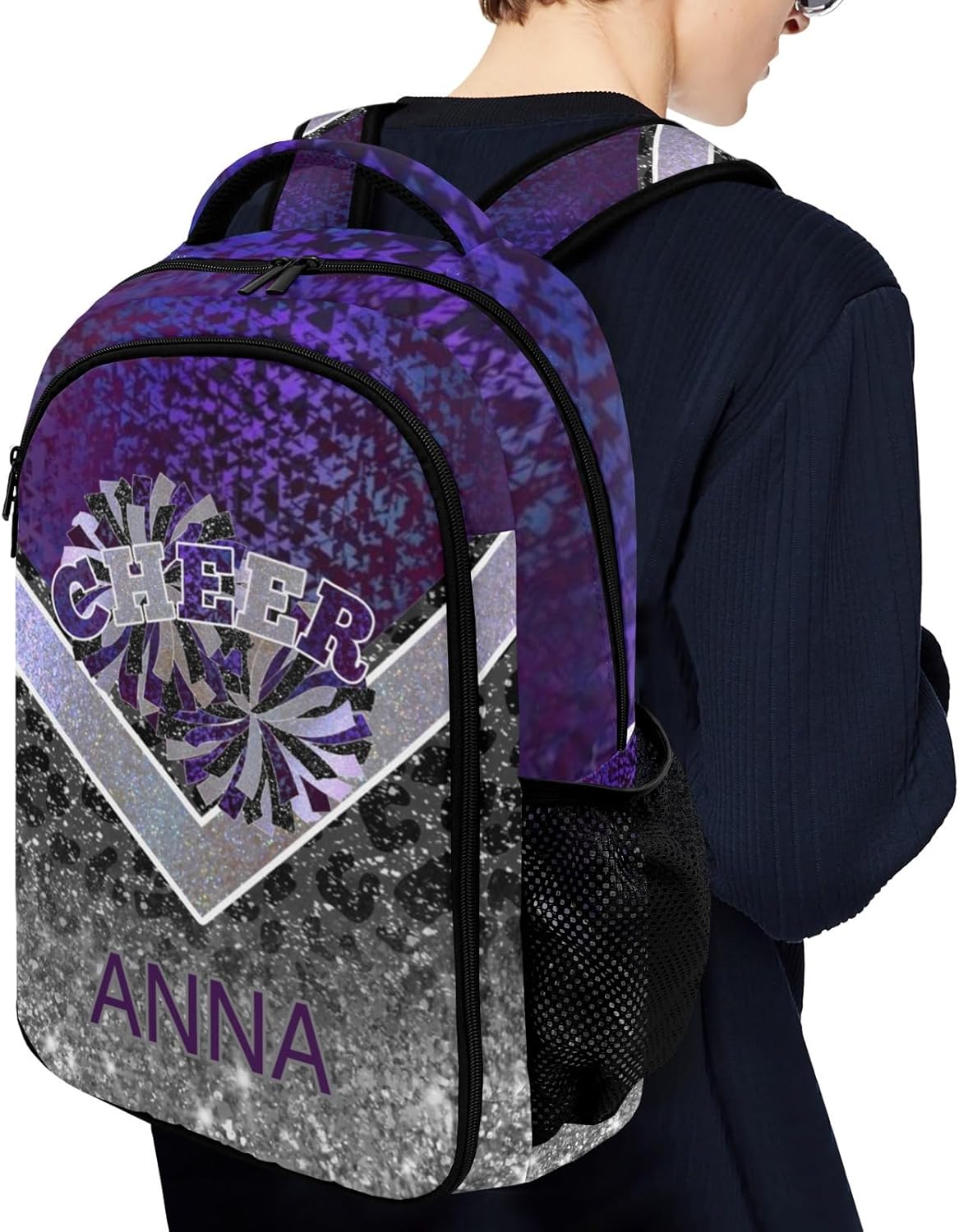 Cheer Cheerleader Waterproof Backpack Casual Daypack Shcoolbag Book Bag for Boys Girls Purple