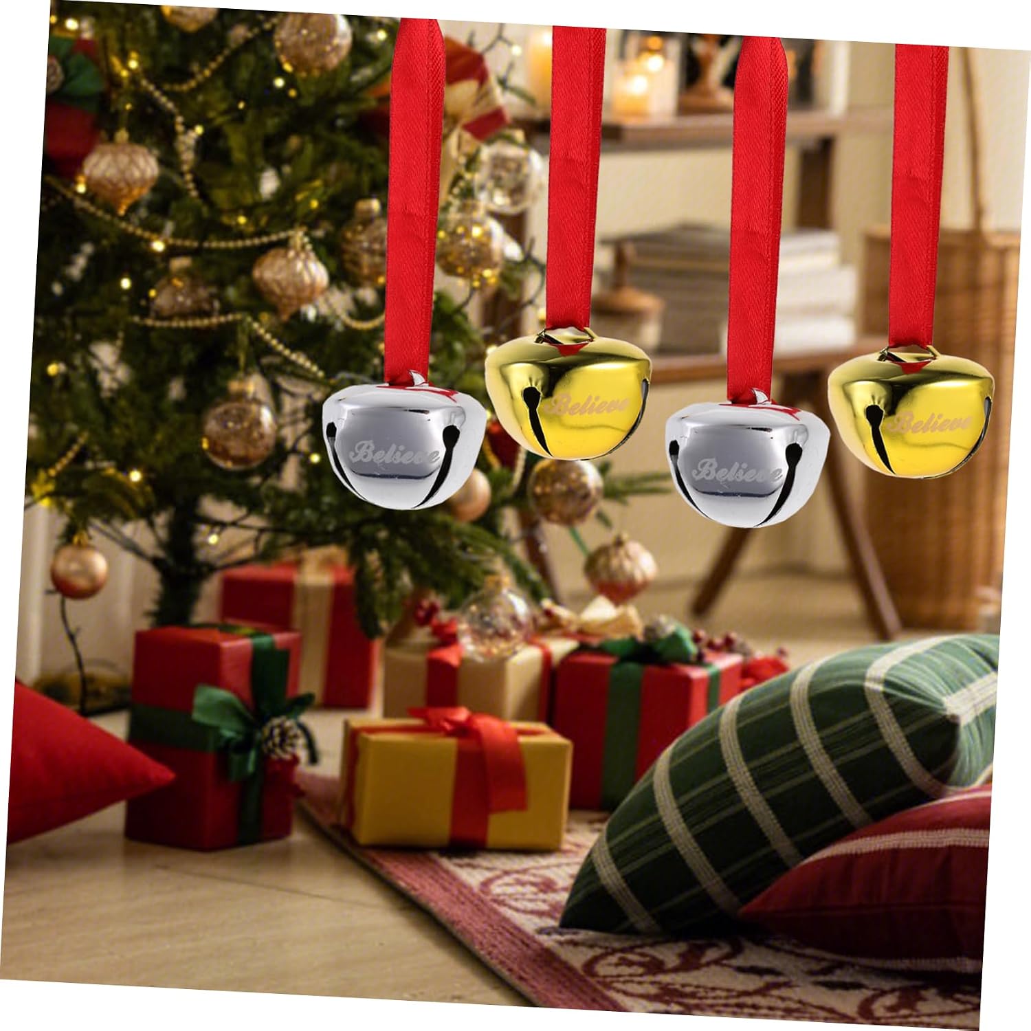 6pcs Christmas Bells Hanging Pendants Tree Decorations for Holiday Decor Create Festive Atmosphere Xmas Bell Ornaments for Parties and Home Decor