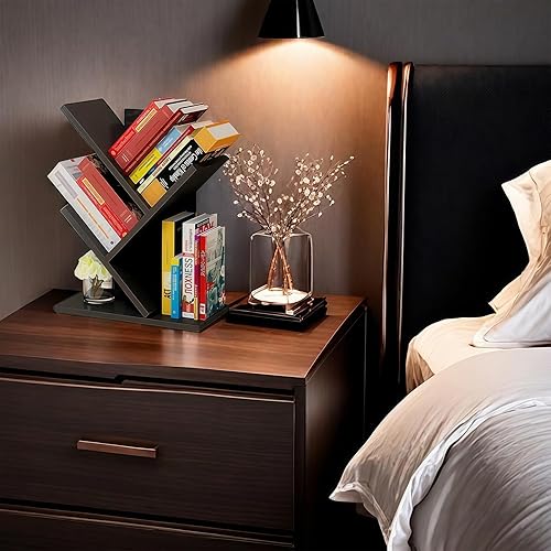 Miniatura 2 de Godferyxin Estantería de árbol, estantería pequeña de madera de 3 niveles y mini estantería para oficina, hogar o escuela, estante de escritorio