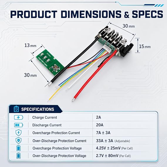 Circuit Protection Board for Dewalt for DCB200 20V Power Tools Plastic Shell Electronic Component for PCB Replacement Module