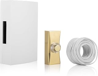 Byron Door Chime & Bell Push, Traditional Ding Dong Sound, Brass Coated Bell Push, 5 Meter Bell Wire
