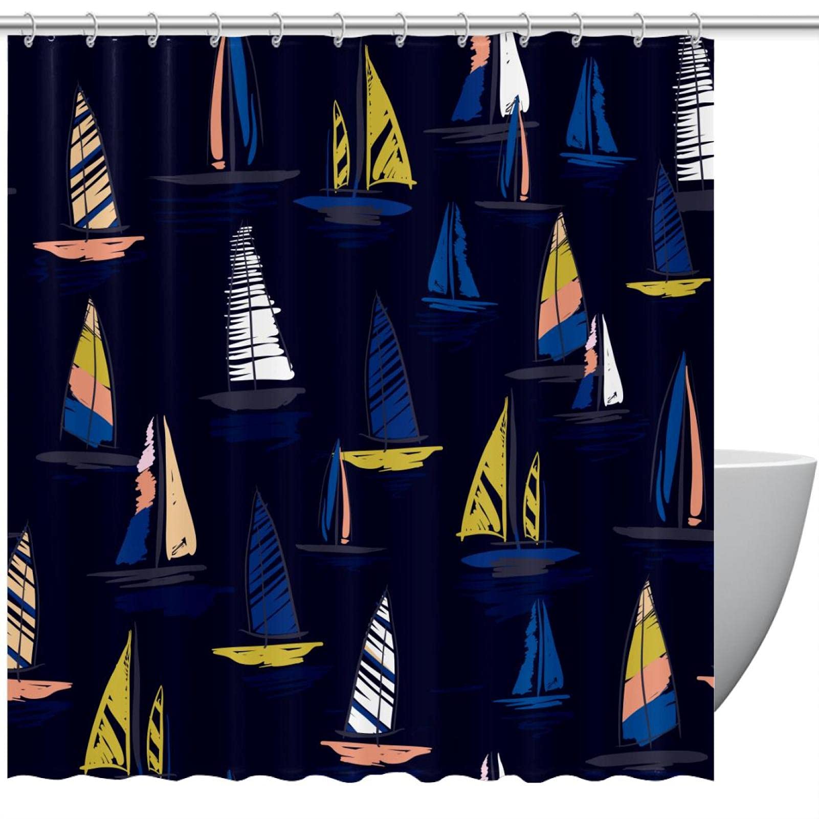 Rideau de douche imperméable en tissu durable motif marin de haute qualité 183x183