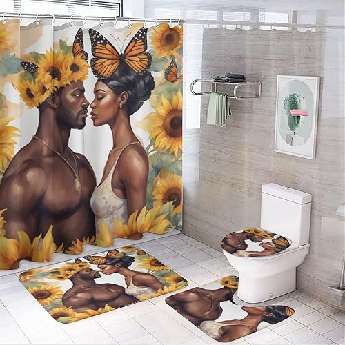 Miniatura 2 de Tapete de baño para baño, tapete de baño afroamericano para pareja, color negro, King, Queen, romántico, antideslizante, tapete de piso para pareja