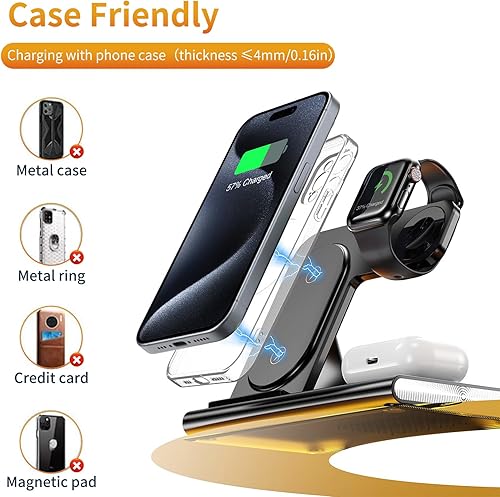 Miniatura 3 de Estación de carga inalámbrica 3 en 1, cargador inalámbrico rápido para iPhone 15 14 13 12 11 Pro X XS XR 8 Series, para iWatch Ultra 9 8 7 6 SE 5 4