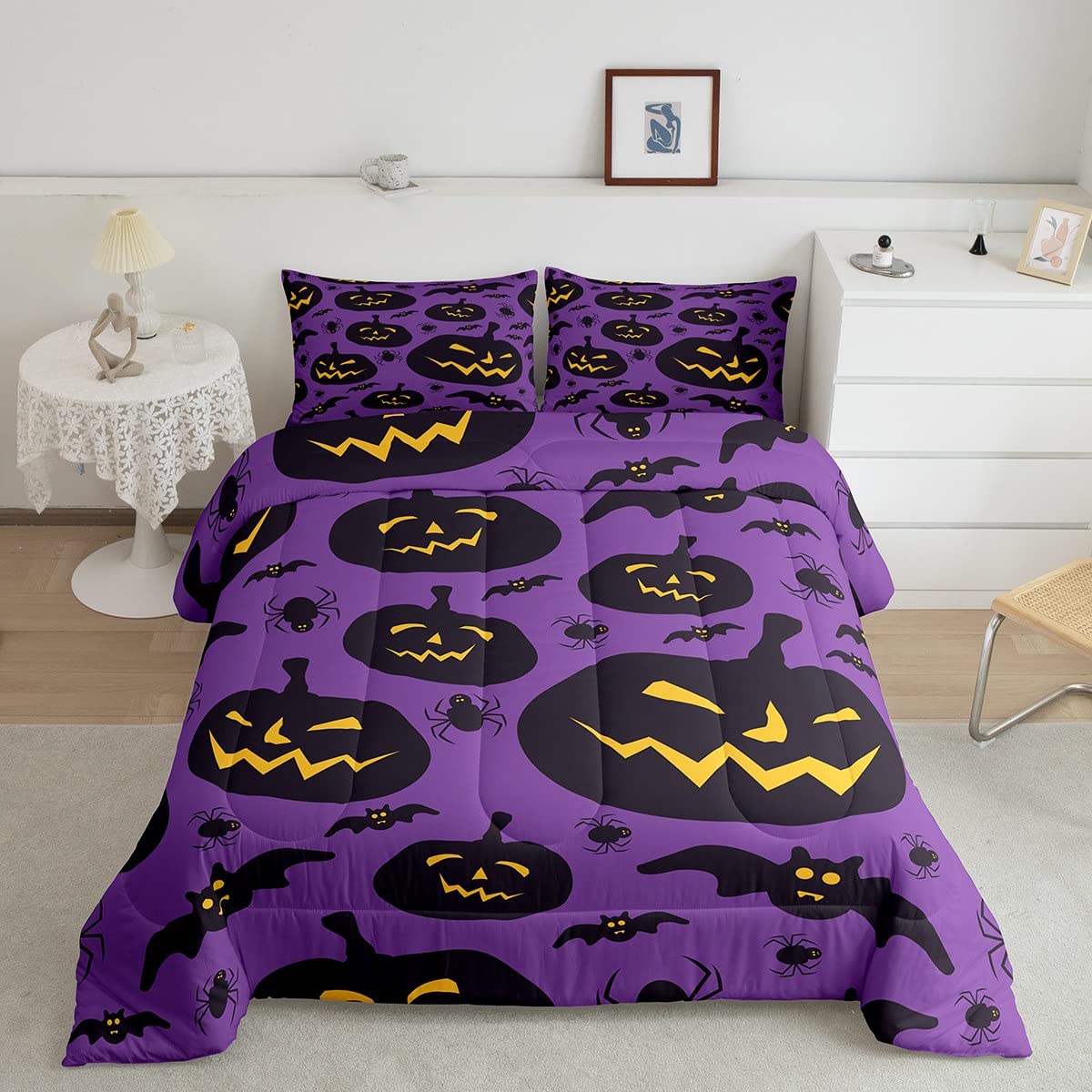 Set piumino per Halloween set di biancheria da letto a tema Halloween, traspirante, con inserto piumone/trapunta, decorazione per la camera da letto 230x220cm