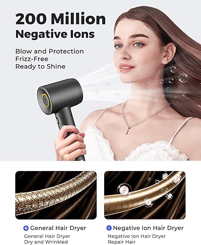 Miniatura 3 de Bopcal Secador de pelo iónico, motor sin escobillas de 160,000 RPM, control térmico inteligente, secado rápido de iones negativos, secadora ligera