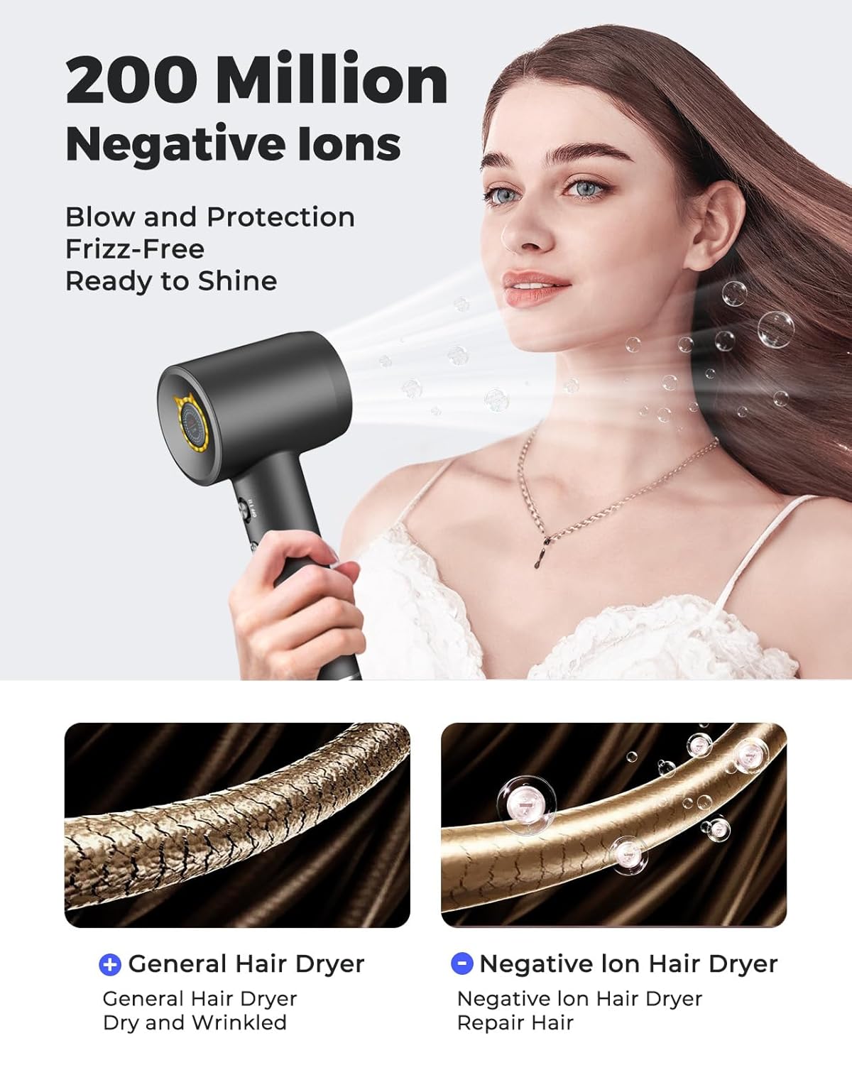 Bopcal Ionic Hair Dryer, 160000 RPM Brushless Motor, Smart Thermo-Control, Negative Ion Fast Drying, Quiet Lightweight Blow Dryer, Cold Air & 4 Heat Settings, for Home Travel Salon, Black - Image 3