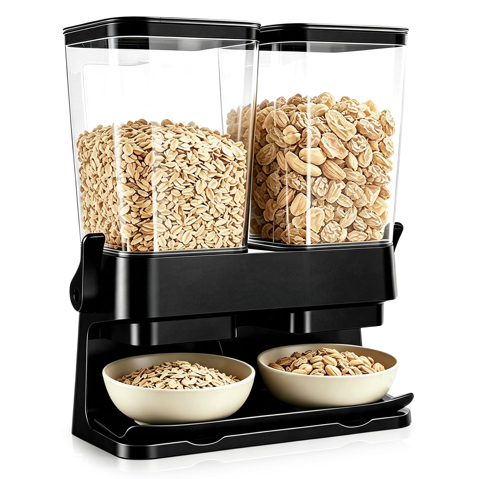 Dispensador de Cereales 2 x 3L, Cereal Dispenser Doble Hermético con 2 Compartimentos, Dispensador para Cornflakes, Muesli, Frutos Secos, Café en Grano, Dulces y Alimentos Secos